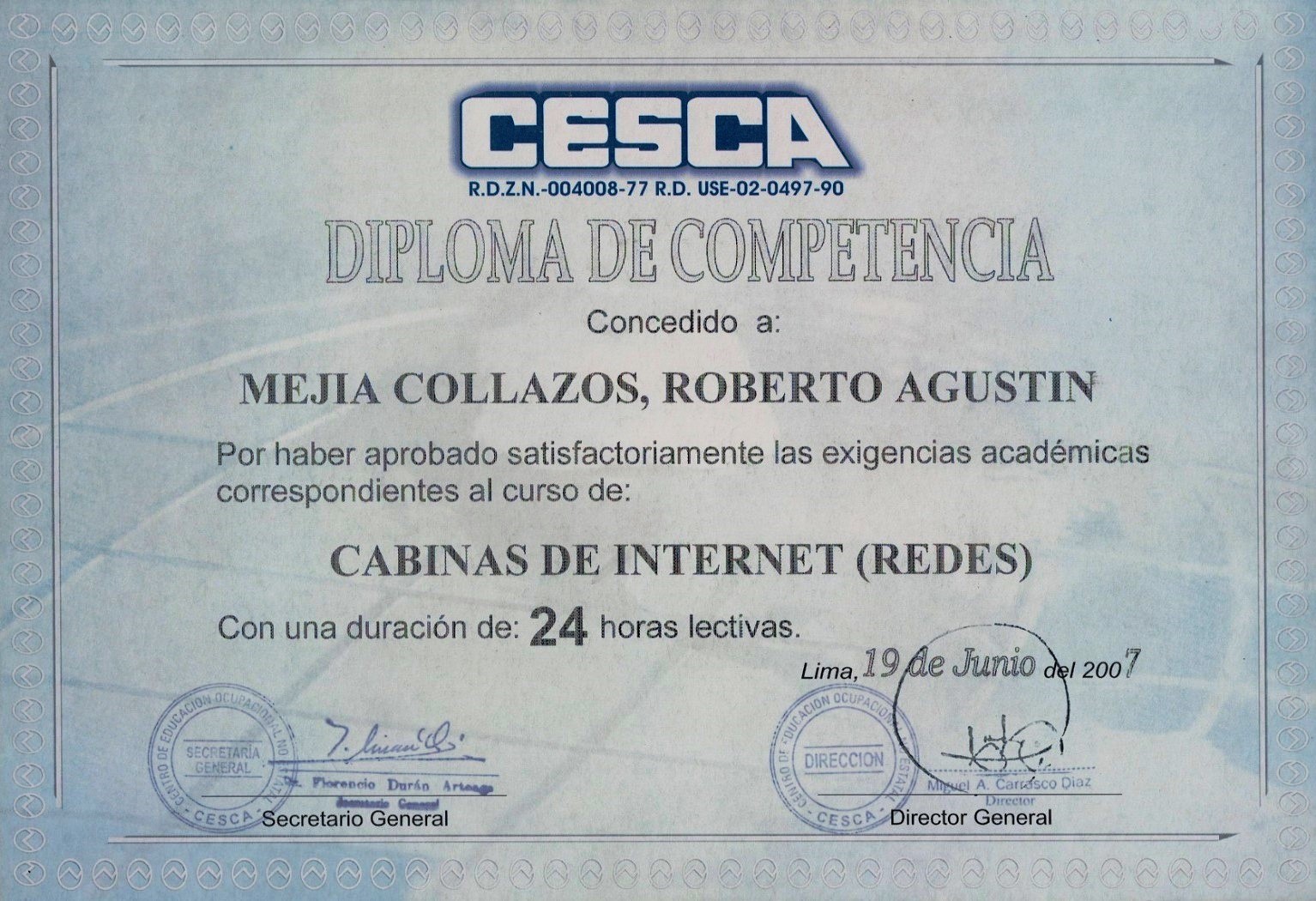 Certificado de Cabinas de Internet